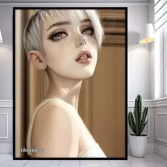 ♥美人の絵グラフィック「ベリーショートの人」ウォールアートインテリアポスターA4