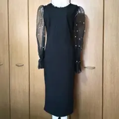 SHEIN Mサイズ シースルー パフスリーブ ロングタイトワンピースドレスのサムネイル