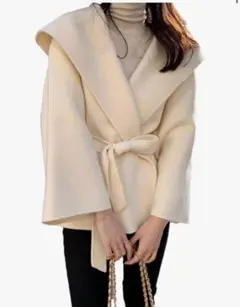 コート レディース アウター チェスターコート　フード付き 折り襟 ベルト付き