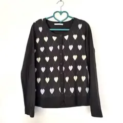 ニット カーディガン ハート柄 長袖 グレー アクリル100%