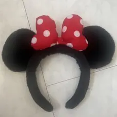 ミニーマウス カチューシャ 赤いリボン　赤ドット