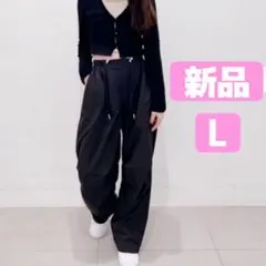 ★GU★新品 ベイカーワイドパンツYT+E ブラック L