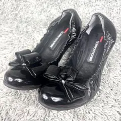 未使用級✨コンポジション9パンプス 黒 ブラック リボン ウェッジソール バレエのサムネイル