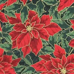 71127 ポインセチア　ゴールド　緑　ホフマンファブリック　生地　輸入生地