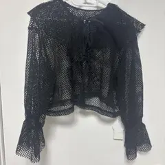 メッシュ素材 長袖カーディガン ブラック
