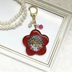 flower × 千鳥格子 レジン バックチャーム