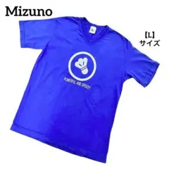 A1184 Mizunoミズノ Tシャツ 半袖 プリント 青系 Vネック L 綿