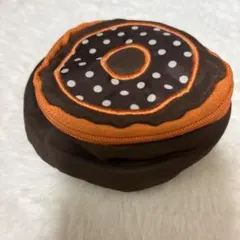 ミスタードーナツ　ミスド　ドーナツ柄ポーチ　茶色×オレンジ　丸型ポーチ