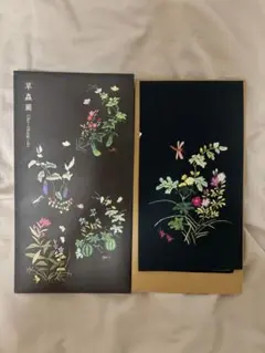 花柄刺繍風ハンカチ 黒