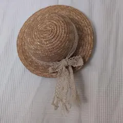 ベビー 麦わら帽子 50cm レースリボン