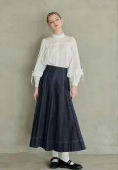 idem made in Japan tuck denim skirt NVYのサムネイル