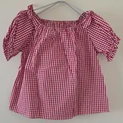 ナイスクラップ スクエアネック 赤白ギンガムチェックシャツ フリーサイズ