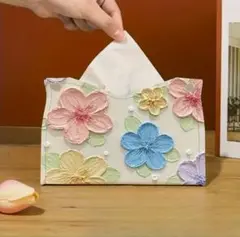 ②新品未使用品】花柄の可愛いティッシュボックスカバー
