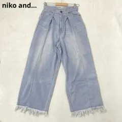 ニコアンド ワイドデニムパンツ フリンジ M ライトブルー ゆったり 体型カバーのサムネイル