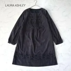 ローラアシュレイ 花柄刺繍 オリエンタルワンピース 11 チャコール レース