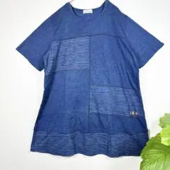 新品　ドラッグストアーズ　DSCLUB　インディゴ　パッチワークTシャツ　藍染風