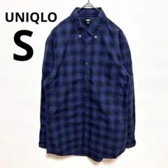 a37/S 美品　メンズ　ユニクロUNIQLO チェックシャツ　青　長袖