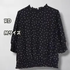 S0390　ドット柄ブラウス　フリルネック　七分袖　シアー　ブラック　M