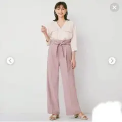 GU　ジーユー　ベルトタックストレートパンツ　EC　M　ピンク