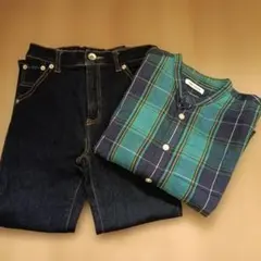 FORK＆SPOON　DOORS　デニム　ネルシャツ　キッズ　２点セット