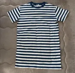 Uniqlo U ボーダー クルーネック 七分丈ワンピース Lのサムネイル