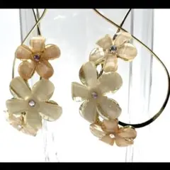 No.003花(薄ピンク&ホワイト)ゴール ド　ハンドメイドピアスorイヤリング