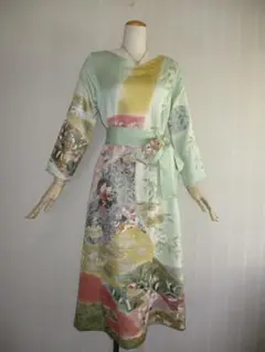 Ｍ～Ｌサイズ　訪問着からの着物リメイクドレスです　着丈１１８cm