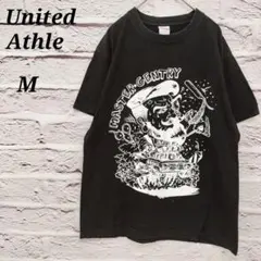 ユナイテッドアスレ 【M】 半袖Tシャツ フロントプリント コットン ブラック