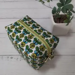 キャラメルポーチ　ボックスポーチ　化粧ポーチ　ミニバラ　イエロー　ハンドメイド