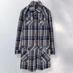 ベルメゾン 長袖チュニック ロングシャツ チェック柄 綿100% M《k968