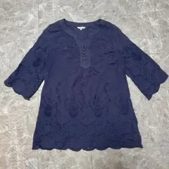 ON LOVE OFF ネイビー刺繍チュニック M 【357】