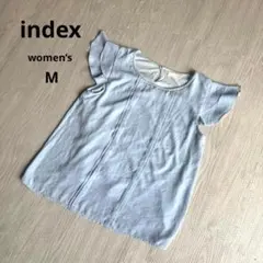 【インデックス】パール付き シフォン ブラウス フリル袖 半袖 水色 M 美品