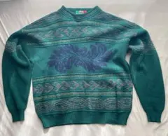 【イタリア製】90s ヴィンテージ 総柄ニット セーター グリーン系