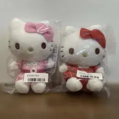 ハローキティ レトロワンピースちょいデカマスコット レッド、ピンク
