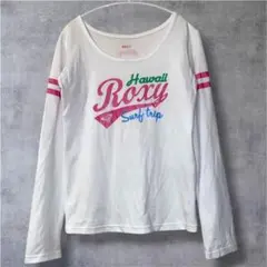 ROXY 長袖 Tシャツ Hawaii 緑 キラキラロゴ 白 ピンク L ロンT