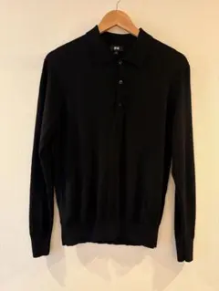 UNIQLO 長袖 ウールニットポロシャツ ブラック Sのサムネイル