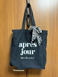 apres jour アプレジュール トートバッグ ブラック ヒョウ柄リボン付き