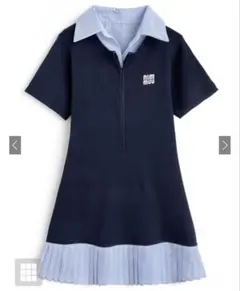 襟付プリーツニットワンピース　ネイビー　レイアード　グレイル　grl