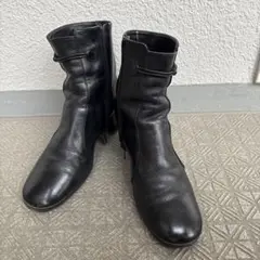 【良品】銀座ヨシノヤ 本革 サイドジップ ショートブーツ BLACK