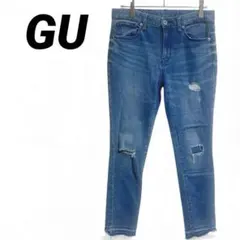 【GU】ストレッチクラッシュスキニージーンズ カットオフ デニムパンツ L