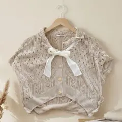 【SALE】オリーブ・デ・オリーブ ニット ポンチョ フリル アイボリーのサムネイル