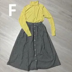黃色 高領 格紋 裙裝套裝