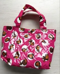 【希少・美品】BAPE エイプ 総柄 キルティング ミニトートバッグ ピンクのサムネイル