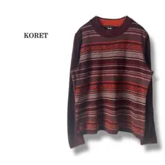 【KORET】コレット　ウール混ボーダー柄ニット　セーター　ブラウン系　毛