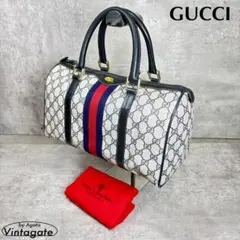 オールドグッチ 80sヴィンテージミニボストン 青シェリーライン GGスプリーム