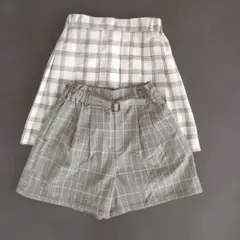 ホワイトとグレーのチェック柄スカート、キュロット