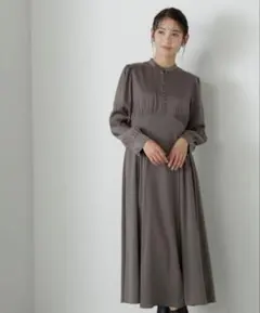 【美品】ナチュラルビューティーベーシック 長袖ワンピース チャコールグレーPS