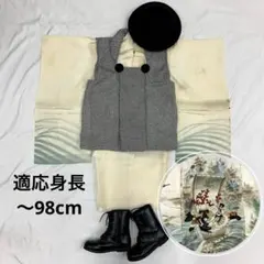 607abu47□七五三 アンティーク 三歳 男の子 着物のみ 鶴 富士山□良好