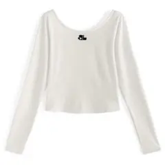 美品　GRL バックオープン　ロゴ刺繍トップス　長袖　L ホワイト