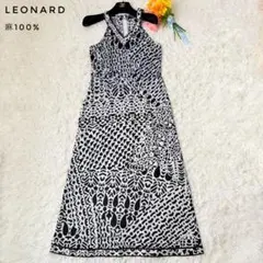 LEONARD レオナール ノースリーブワンピース 総柄 金ボタン ベルト付